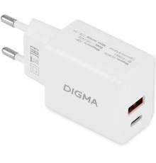Сетевое зар./устр. Digma DGW2D 20W 3A+1A (PD+QC) USB-C/USB-A универсальное белый (DGW2D0F110WH)