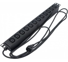 Hyperline SHE19-12IEC-2.5IEC Блок розеток для 19" шкафов, горизонтальный, 12xIEC 320 C13, 10A, 250В, кабель питания 3х1.0мм2, длина 2.5 м, с вилкой IEC 320 C14, 482.6x44.4x44.4мм (ДхШхВ)