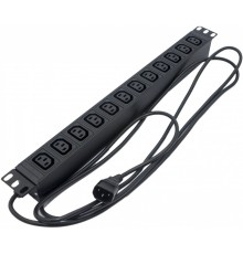 Hyperline SHE19-12IEC-2.5IEC Блок розеток для 19" шкафов, горизонтальный, 12xIEC 320 C13, 10A, 250В, кабель питания 3х1.0мм2, длина 2.5 м, с вилкой IEC 320 C14, 482.6x44.4x44.4мм (ДхШхВ)
