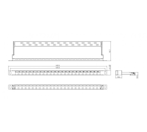 Hyperline PPBLHD-19-24S-SH-RM Модульная патч-панель 19", 24 порта, Flat Type, 0.5U, для экранированных и неэкранированных модулей KJNE, с задним кабельным организатором (без модулей)