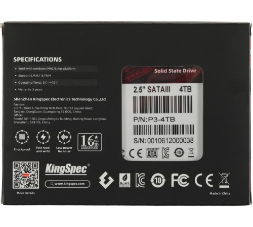 Накопитель SSD Kingspec SATA III 4Tb P3-4TB 2.5"