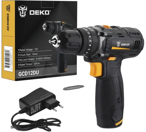 Дрель-шуруповерт ударная аккумуляторная DEKO GCD12DU SET4 в кейсе + оснастка 13 шт, 12В, 2x2.0Ач