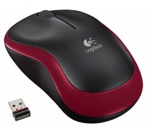 Мышь Logitech M186 черный/красный оптическая (1000dpi) беспроводная USB2.0 для ноутбука (2but)
