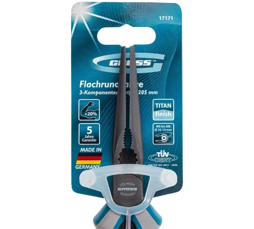 Длинногубцы прямые GROSS 205 мм, трехкомпонентные рукоятки 17171