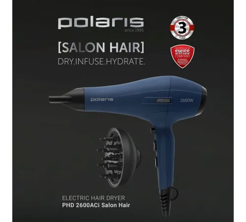 Фен Polaris PHD 2600ACi Salon Hair 2600Вт синий