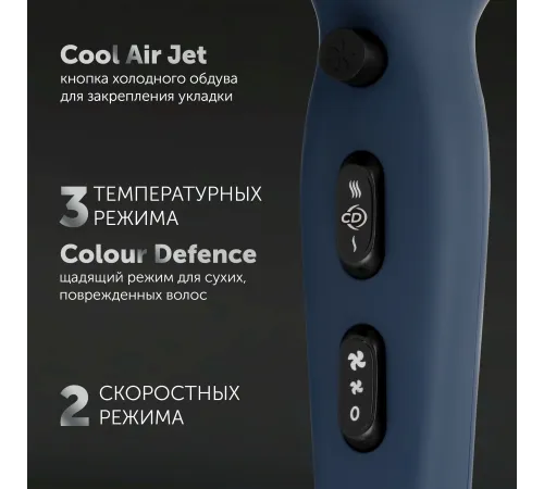 Фен Polaris PHD 2600ACi Salon Hair 2600Вт синий
