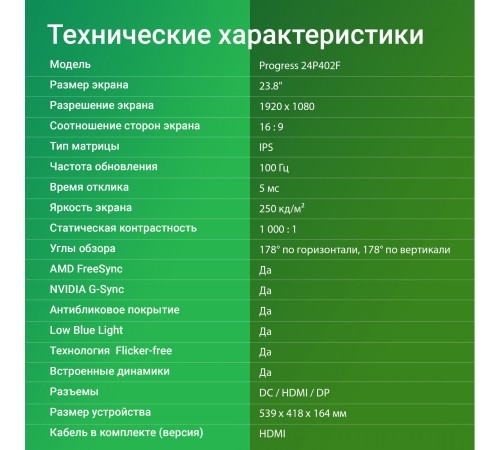 Монитор Digma 23.8" Progress 24P402F черный IPS LED 5ms 16:9 HDMI M/M матовая 250cd 178гр/178гр 1920x1080 100Hz G-Sync DP FHD 3.0кг