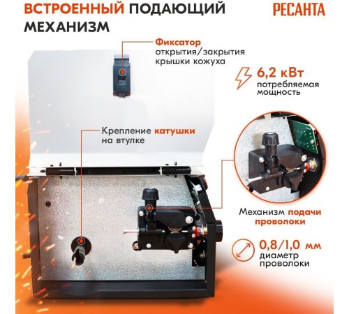 Сварочный аппарат Ресанта САИПА-160 инвертор FLUX/MIG-MAG 6.2кВт