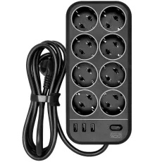 Сетевой фильтр Powercom SP-08 USB03AB 1,8 m 1.8м (8 розеток) черный (коробка)