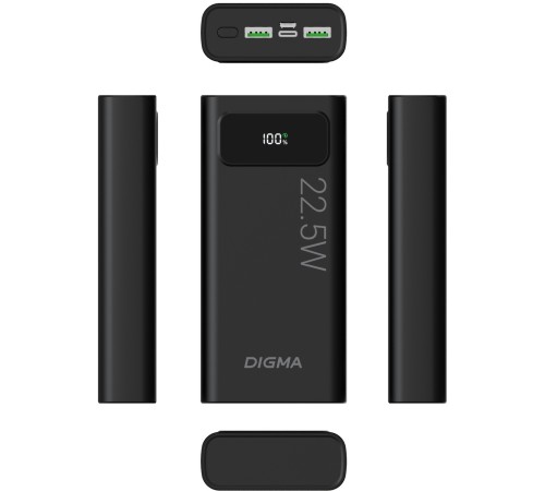 Мобильный аккумулятор Digma DGPF20A 20000mAh QC3.0/PD3.0 22.5W 3A 2xUSB-A/USB-C черный (DGPF20A22PBK)