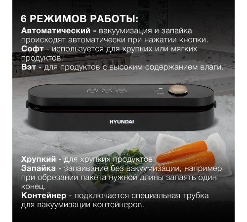 Вакуумный упаковщик Hyundai HY-VA3003 110Вт черный/серый Вакуумный упаковщик Hyundai HY-VA3003 110Вт черный/серый