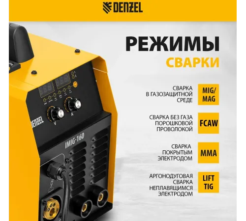 Аппарат инвертор. полуавтомат. cварки IMIG-160 Synergy, 160 А, ПВ 60%, катушка 5 кг// Denzel