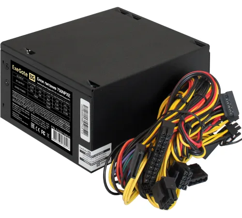 Exegate EX292176RUS Блок питания 750W ExeGate 750NPXE (ATX, PPFC, 12cm fan, 24pin, (4+4)pin, PCIe, 4xSATA, 3xIDE, FDD, black)