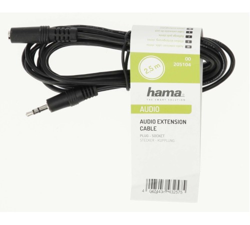 Адаптер аудио Hama H-205104 Jack 3.5 (m)/Jack 3.5 (f) 2.5м. черный (00205104)