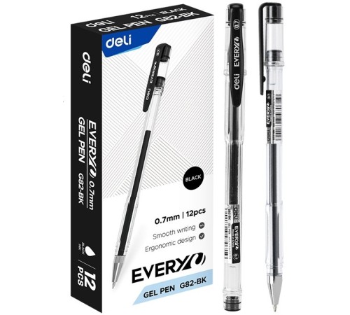 Ручка гелев. Deli EveryU EG82-BK прозрачный d=0.7мм черн. черн. 1стерж. кругл.