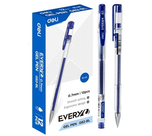 Ручка гелев. Deli EveryU EG82-BL прозрачный d=0.7мм син. черн. 1стерж. кругл.