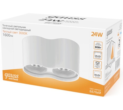 Светильник Gauss Overhead HD032 потолоч. 24Вт 3000K цв.св.:белый теплый белый