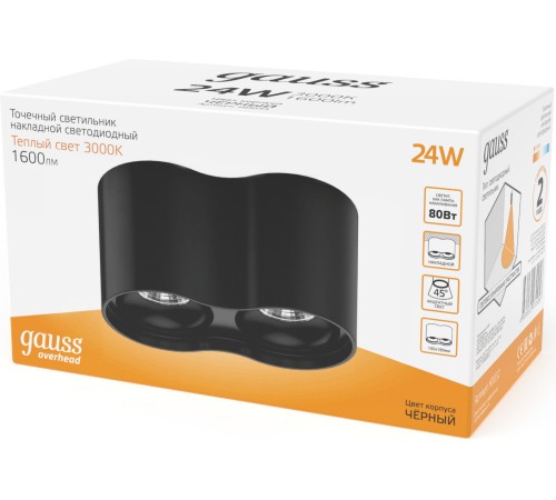 Светильник Gauss Overhead HD033 потолоч. 24Вт 3000K цв.св.:белый теплый черный