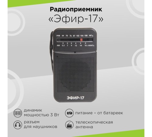 Радиоприемник портативный Сигнал Эфир-17 черный