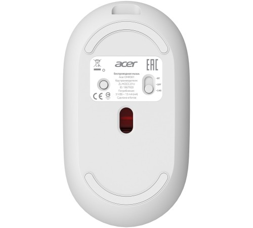 Мышь Acer OMR301 белый оптическая (1600dpi) беспроводная BT/Radio USB (4but)