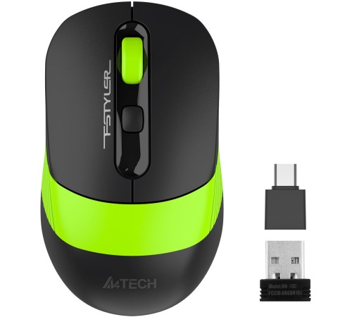 Мышь A4Tech Fstyler FG10CS Air черный/зеленый оптическая (2000dpi) silent беспроводная USB для ноутбука (4but)