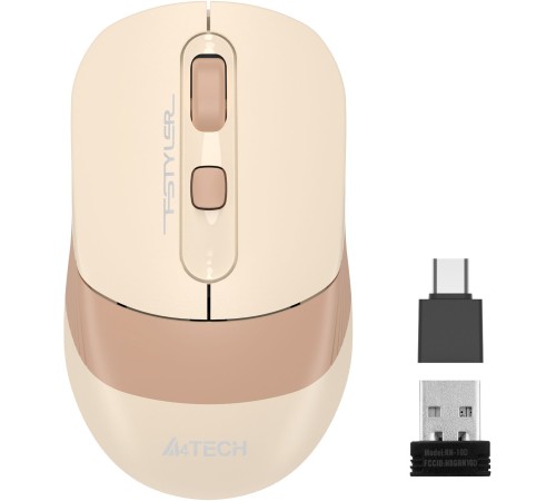 Мышь A4Tech Fstyler FG10CS Air бежевый/коричневый оптическая (2000dpi) silent беспроводная USB для ноутбука (4but)