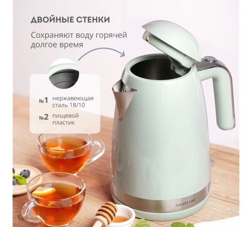 Чайник электрический Galaxy Line GL 0332 1.7л. 2200Вт мятный (корпус: нержавеющая сталь)
