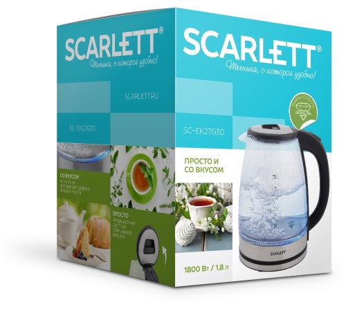 Чайник электрический Scarlett SC-EK27G30 1.8л. 1800Вт сталь/черный корпус: стекло/пластик Чайник электрический Scarlett SC-EK27G30 1.8л. 1800Вт сталь/черный корпус: стекло/пластик