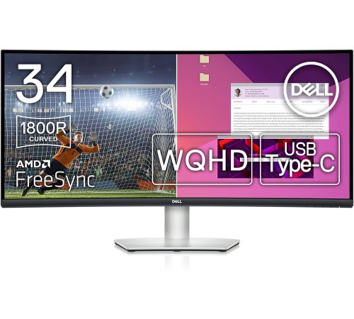 Монитор Dell 34" S3423DWC серебристый/черный VA LED 2ms 21:9 HDMI M/M матовая HAS 3000:1 300cd 178гр/178гр 3440x1440 100Hz DP WQ USB 10.38кг