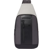 Рюкзак слинг мужской Piquadro Brief2 Special CA4536BR2S/GRN серый/черный нейлон/натур.кожа