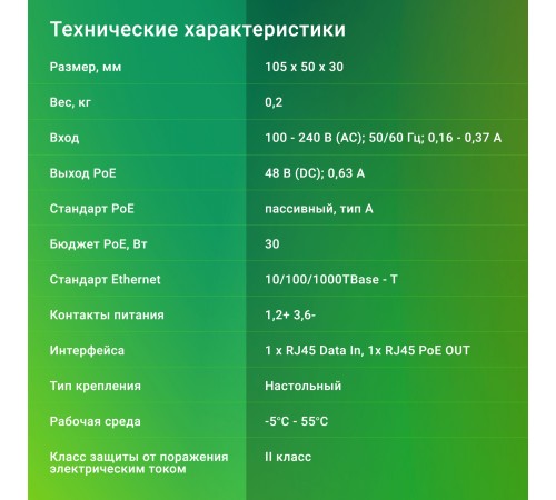 Инжектор PoE Digma DNP30W48GTAP 10/100/1000BASE-T 30Вт 100-240В(АС) Инжектор PoE Digma DNP30W48GTAP 10/100/1000BASE-T 30Вт 100-240В(АС)