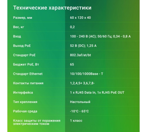 Инжектор PoE Digma DNP65W52GTXP 10/100/1000BASE-T 65Вт 100-240В(АС) Инжектор PoE Digma DNP65W52GTXP 10/100/1000BASE-T 65Вт 100-240В(АС)