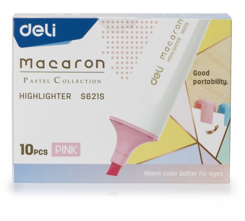 Набор текстовыделителей Deli ES621SPINK-P Macaron скошенный пиш. наконечник 1-5мм розовый (10шт.)
