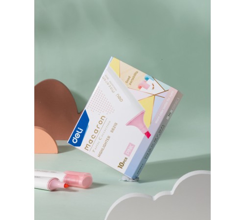 Набор текстовыделителей Deli ES621SPINK-P Macaron скошенный пиш. наконечник 1-5мм розовый (10шт.)