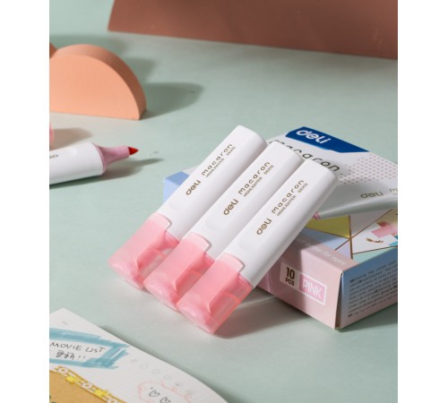 Набор текстовыделителей Deli ES621SPINK-P Macaron скошенный пиш. наконечник 1-5мм розовый (10шт.)