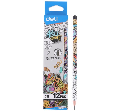 Набор карандашей ч/г Deli EU53300 Arti Graff 2B шестигран. тополь рисунок кор.европод. (12шт)