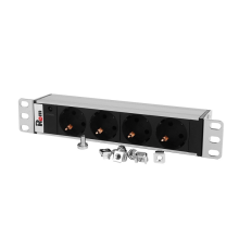 Блок розеток Rem-10 без шнура с инд., 4 Schuko, вход IEC 60320 C14, 10 A, алюм., 10" (R-10-4S-I-220-Z)