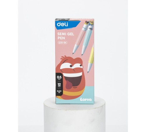 Набор ручек шариков. Deli Larva (EQ26-BK-P) ассорти черн. черн. кор.карт. (12шт) линия 0.5мм резин. манжета