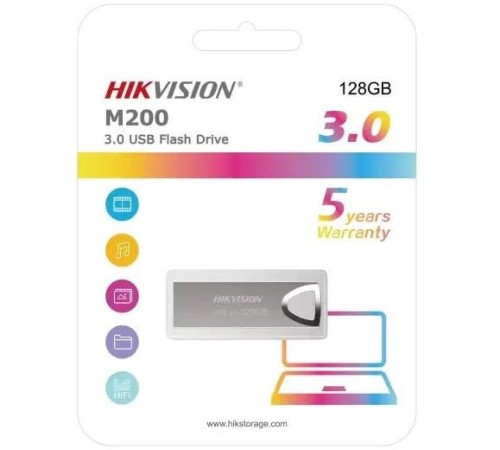 Флеш Диск Hikvision 128GB M200 HS-USB-M200 128G USB2.0 серебристый