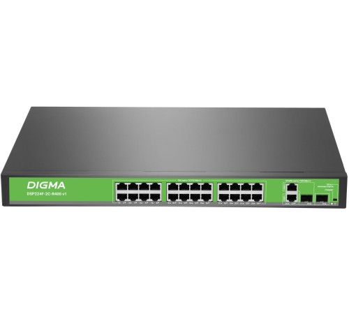 Коммутатор Digma DSP224F-2C-R400 DSP224F-2C-R400 V1 24x100Mb 24PoE 24PoE+ 400W неуправляемый Коммутатор Digma DSP224F-2C-R400 DSP224F-2C-R400 V1 24x100Mb 24PoE 24PoE+ 400W неуправляемый