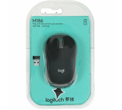 Мышь Logitech M186 черный/серый оптическая (1000dpi) беспроводная USB2.0 (2but)