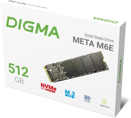 Накопитель SSD Digma PCIe 4.0 x4 512GB DGSM4512GM6ET Meta M6E M.2 2280