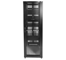 Шкаф серверный ПРОФ напольный 42U (600x1200) дверь перфор., задние двойные перфор., черный, в сборе (ШТК-СП-42.6.12-48АА-9005)