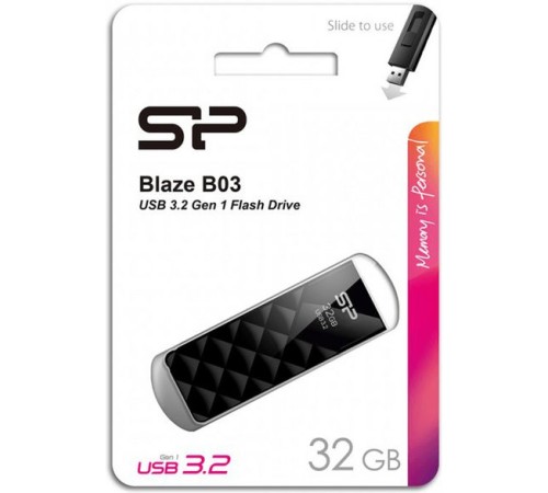 Флеш накопитель 32Gb Silicon Power Blaze B03, USB 3.2, Черный Флеш накопитель 32Gb Silicon Power Blaze B03, USB 3.2, Черный