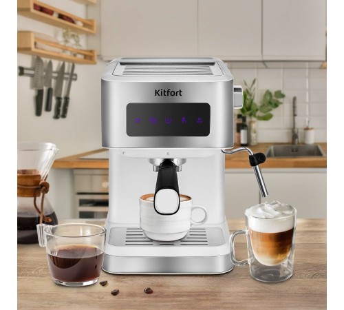 Кофеварка рожковая Kitfort КТ-7139 1050Вт белый/нержавеющая сталь Кофеварка рожковая Kitfort КТ-7139 1050Вт белый/нержавеющая сталь