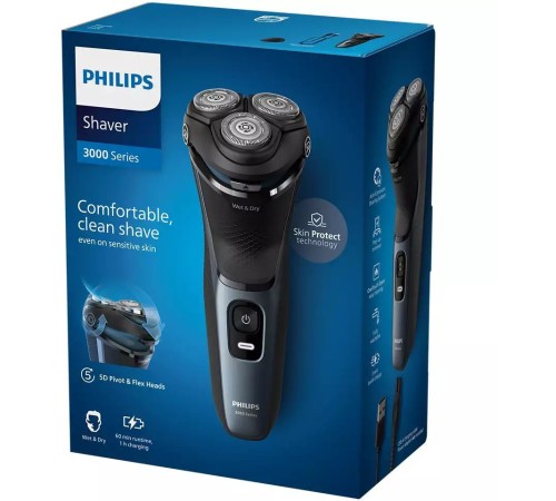 Бритва роторная Philips S3144/00 реж.эл.:3 питан.:аккум. темно-синий