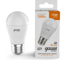 Лампа светодиодная Gauss Basic 13Вт цок.:E27 шар св.свеч.теп.св./дневн. (10502132)