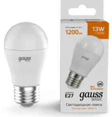 Лампа светодиодная Gauss Basic 13Вт цок.:E27 шар св.свеч.теп.св./дневн. (10502132)