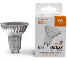 Лампа светодиодная Gauss Basic 6Вт цок.:GU10 софит св.свеч.теп.св./дневн. (10106162)