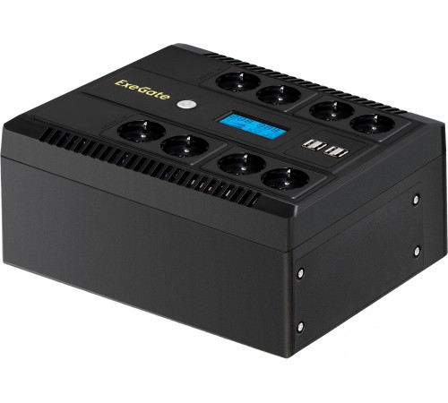 Exegate EX295013RUS ИБП ExeGate NEO Smart LHB-650.LCD.AVR.8SH.CH.RJ.USB <650VA/390W, LCD, AVR, 8*Schuko, RJ45/11, USB, 4*USB-порта для зарядки, Black>